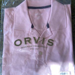 BRAND NEW ORVIS SHORT-SLEEVED GOLF SHIRT IN "REAL MEN WEAR PINK!", SIZE LARGE
